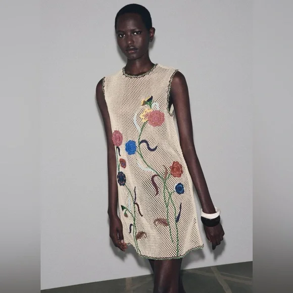 NWT Zara Woman ZW COLLECTION Crochet Dress with Floral Embroidery - Picture 2 of 16